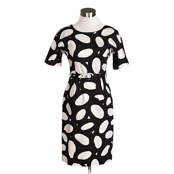 Marimekko Dresses & Skirts - Marimekko Nada Dress Sz 34 US Womens 2 Black White Dot Print Belted Shift Modern